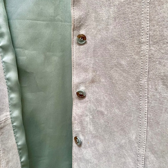 AMI Muted Blue Gray Suede Leather Jacket Women's Medium Button Up  Coat - Picture 3 of 6